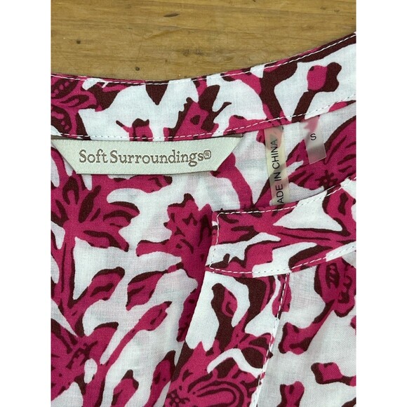 Soft Surroundings Womens Small Boho Tunic 100% Rayon Pink White V-Neck Tassels - Picture 7 of 12